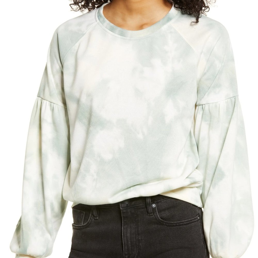 All in Favor Green‎ Tie Dye Crewneck Sweatshirt Puffed Sleeved Size S nwt 5017